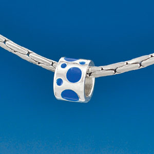 B1576 tlf - Royal Blue Polka Dots Band - Silver Plated Large Hole Bead (6 per package)