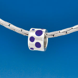 B1578 tlf - Purple Polka Dots Band - Silver Plated Large Hole Bead (6 per package)