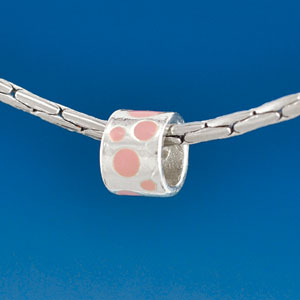 B1579 tlf - Pink Polka Dots Band - Silver Plated Large Hole Bead (6 per package)