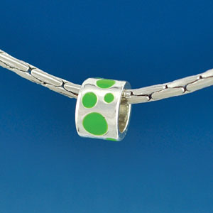 B1580 tlf - Lime Green Polka Dots Band - Silver Plated Large Hole Bead (6 per package)