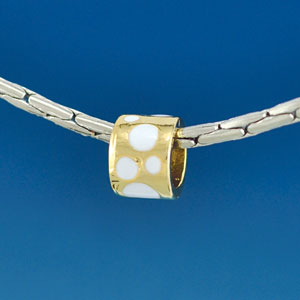 B1582 tlf - White Polka Dots Band - Gold Plated Large Hole Bead (6 per package)