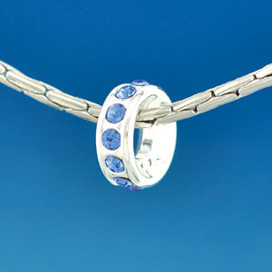 B1598 tlf - 12 Blue Sapphire Swarovski Crystal Rondelle - Silver Plated Large Hole Bead (2 per package)