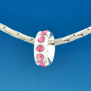 B1599 tlf - 12 Hot Pink Rose Swarovski Crystal Rondelle - Silver Plated Large Hole Bead (2 per package)