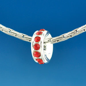 B1600 tlf - 12 Light Siam Red Swarovski Crystal Rondelle - Silver Plated Large Hole Bead (2 per package)