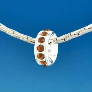 B1603 tlf - 12 Smoked Topaz Brown Swarovski Crystal Rondelle - Silver Plated Large Hole Bead (2 per package)