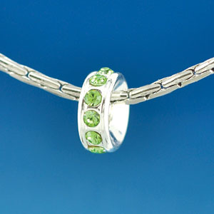 B1605 tlf - 12 Lime Green Peridot Swarovski Crystal Rondelle - Silver Plated Large Hole Bead (2 per package)