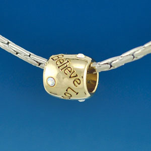 B1626 tlf - Love, Hope, Faith, Believe with AB Swarovski Crystal - Gold Plated Large Hole Bead (2 per package)