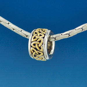 B1643 tlf - Celtic Knot Trinity Band - Im. Rhodium & Gold Plated Large Hole Bead (6 per package)