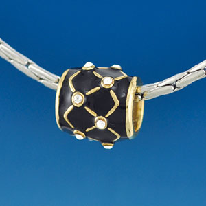 B1647 tlf - Black Weave with Clear Swarovski Crystals - Gold Plated Large Hole Bead (2 per package)