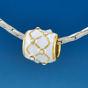 B1648 tlf - White Weave with Clear Swarovski Crystals - Gold Plated Large Hole Bead (2 per package)