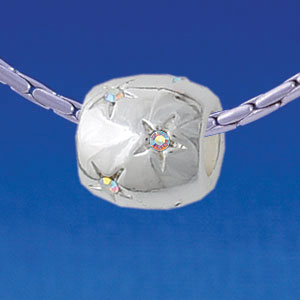 B1779 tlf - Silver Barrel with AB Clear Swarovski Crystal Stars - Silver Plated Large Hole Bead (2 per package)