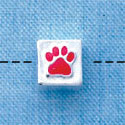 B1082 tlf - 6mm Cube with Red Enamel Paw - Silver Plated Beads (6 per package)