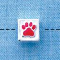 B1082 tlf - 6mm Cube with Red Enamel Paw - Silver Plated Beads (6 per package)