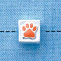 B1083 tlf - 6mm Cube with Orange Enamel Paw - Silver Plated Beads (6 per package)