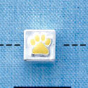 B1084 tlf - 6mm Cube with Yellow Enamel Paw - Silver Plated Beads (6 per package)