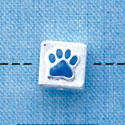 B1086 tlf - 6mm Cube with Royal Blue Enamel Paw - Silver Plated Beads (6 per package)