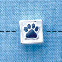 B1087 tlf - 6mm Cube with Blue Enamel Paw - Silver Plated Beads (6 per package)