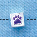 B1088 tlf - 6mm Cube with Purple Enamel Paw - Silver Plated Beads (6 per package)