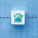 B1090 tlf - 6mm Cube with Teal Enamel Paw - Silver Plated Beads (6 per package)