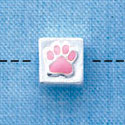 B1091 tlf - 6mm Cube with Pink Enamel Paw - Silver Plated Beads (6 per package)