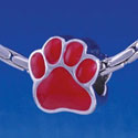 B1107 tlf - Large Red Paw - 2 Sided - Im. Rhodium Large Hold Beads (2 per package)