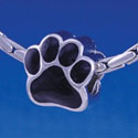 B1111 tlf - Large Black Paw - 2 Sided - Im. Rhodium Large Hold Beads (2 per package)