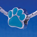 B1112 tlf - Large Teal Paw - 2 Sided - Im. Rhodium Large Hold Beads (2 per package)