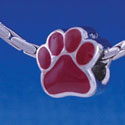 B1114 tlf - Large Maroon Paw - 2 Sided - Im. Rhodium Large Hold Beads (2 per package)