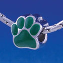 B1115 tlf - Large Green Paw - 2 Sided - Im. Rhodium Large Hold Beads (2 per package)