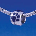 B1119 tlf - Silver Bead with Navy Blue Paw Prints - Im. Rhodium Large Hold Beads (6 per package)