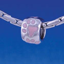 B1120 tlf - Silver Bead with Pink Paw Prints - Im. Rhodium Large Hold Beads (6 per package)