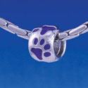 B1121 tlf - Silver Bead with Purple Paw Prints - Im. Rhodium Large Hold Beads (6 per package)