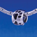 B1122 tlf - Silver Bead with Black Paw Prints - Im. Rhodium Large Hold Beads (6 per package)