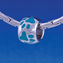 B1123 tlf - Silver Bead with Teal Paw Prints - Im. Rhodium Large Hold Beads (6 per package)