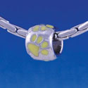 B1124 tlf - Silver Bead with Yellow Paw Prints - Im. Rhodium Large Hold Beads (6 per package)