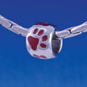 B1125 tlf - Silver Bead with Maroon Paw Prints - Im. Rhodium Large Hold Beads (6 per package)