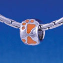 B1127 tlf - Silver Bead with Orange Paw Prints - Im. Rhodium Large Hold Beads (6 per package)
