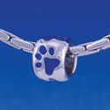 B1128 tlf - Silver Bead with Royal Blue Paw Prints - Im. Rhodium Large Hold Beads (6 per package)