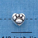 B1133 tlf - Mini Silver Paw in Heart - 2 Sided - Silver Plated Bead (6 per package)