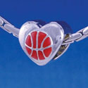 B1139 tlf - Enamel Basketball in Heart - 2 Sided - Im. Rhodium Large Hold Beads (6 per package)