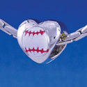 B1140 tlf - Enamel Baseball in Heart - 2 Sided - Im. Rhodium Large Hold Beads (6 per package)