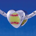 B1141 tlf - Enamel Softball in Heart - 2 Sided - Im. Rhodium Large Hold Beads (6 per package)