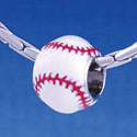 B1146 tlf - 3-D Enamel Baseball - Im. Rhodium Large Hold Beads (6 per package)