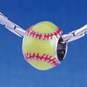 B1147 tlf - 3-D Enamel Softball - Im. Rhodium Large Hold Beads (6 per package)