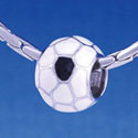 B1148 tlf - 3-D Enamel Soccerball - Im. Rhodium Large Hold Beads (6 per package)