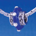 B1172 tlf - Large Spacer - Royal Blue Center with Clear Swarovski Crystals - Im. Rhodium Large Hold Beads (2 per package)
