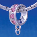 B1199 tlf - Pink Swarovski Crystal Rondelle with Loop - Im. Rhodium Large Hole Beads (2 per package)