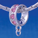 B1199 tlf - Pink Swarovski Crystal Rondelle with Loop - Im. Rhodium Large Hole Beads (2 per package)