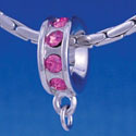 B1200 tlf - Hot Pink Swarovski Crystal Rondelle with Loop - Im. Rhodium Large Hole Beads (2 per package)