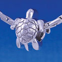 B1208 tlf - Silver 2-D Sea Turtle - Im. Rhodium Large Hole Beads (6 per package)